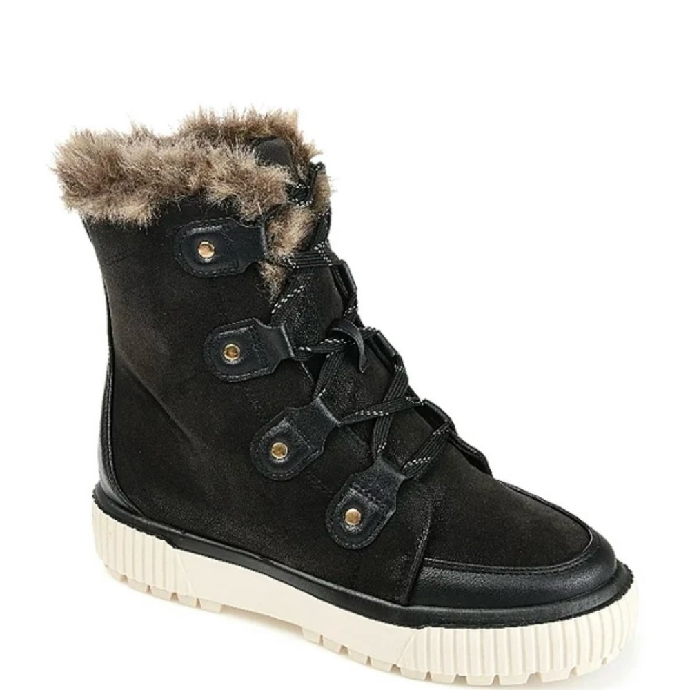 Journee Collection Black and Cream Fur-Trimmed Boots size 7